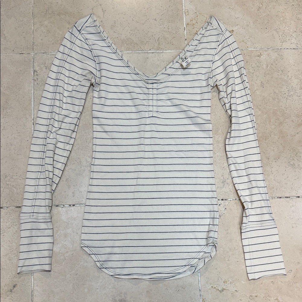 Free People Cream and Black Striped Long Sleeve Top